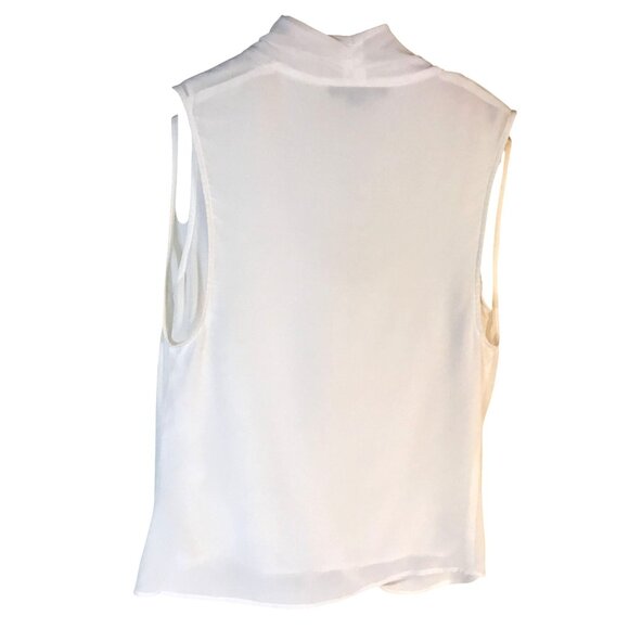 SEVENTY Women Ivory Silk Draped Blouse Sleeveless Layered Overlay Italian M - Picture 2 of 8